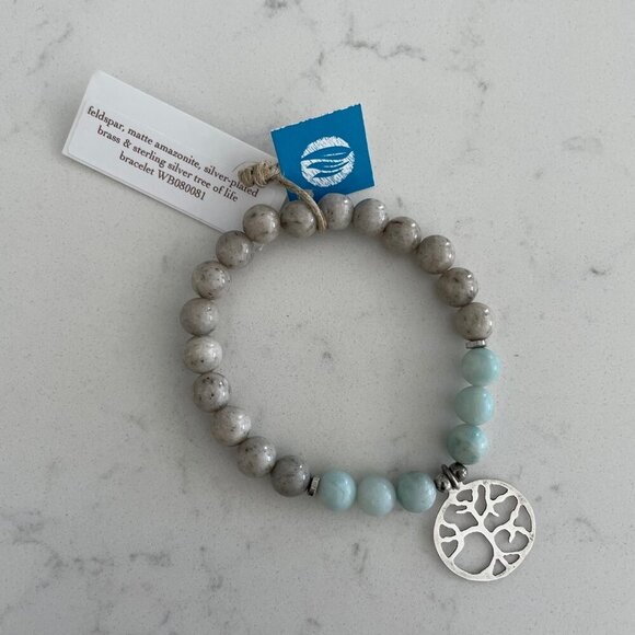 Silver & Sage Feldspar Matte Amazonite Sil Plated Brass SS Tree of Life Bracelet - Picture 2 of 9